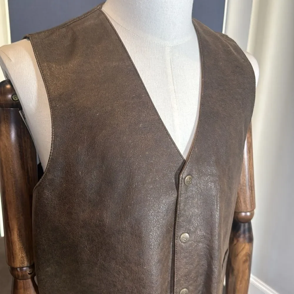 Men's Vintage T4 West Brown John Vest Genuine Leather Snap Closure Size S NWT